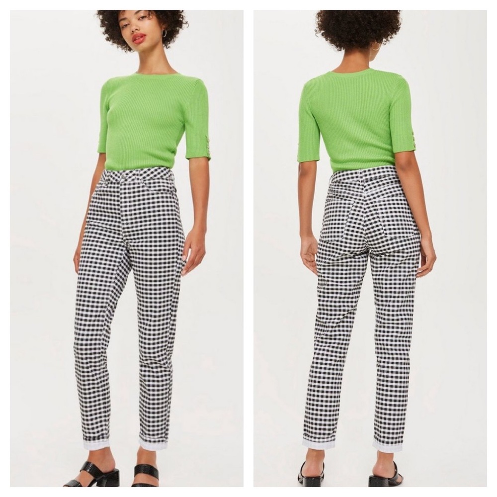 Topshop Gingham High Waisted Mom Jeans Sz 2 NWT